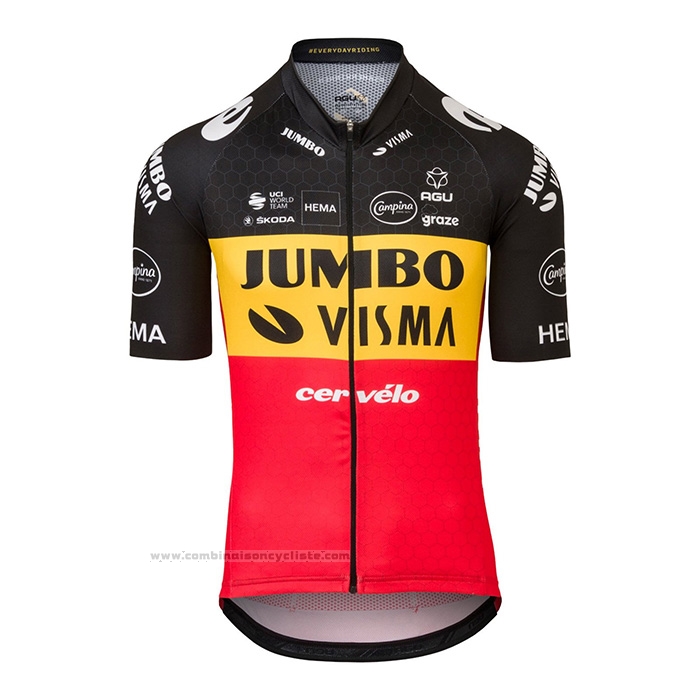 2022 Maillot Cyclisme Jumbo Visma Noir Jaune Rouge Manches Courtes et Cuissard